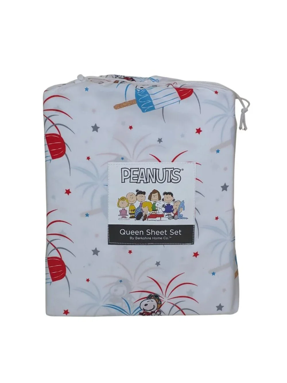 Peanuts Snoopy Queen Sheet Set By Berkshire Fireworks Popsicle July 4th USA